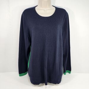 J. Jill Wearever Navy Green Contrast Side Stripe Sweater XL NWT